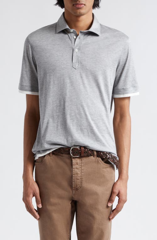 Shop Brunello Cucinelli Cotton & Silk Jersey Polo In Cnz17 Grigio/off White