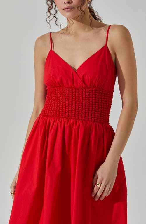 Shop Astr The Label Popcorn Waist Cotton Midi Dress In Cherry Red