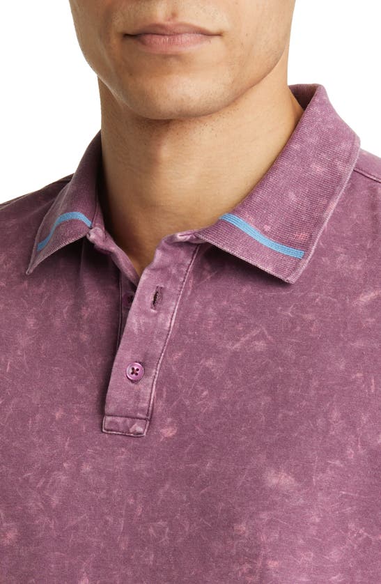 Stone Rose Tipped Acid Wash Performance Jersey Polo In Purple
