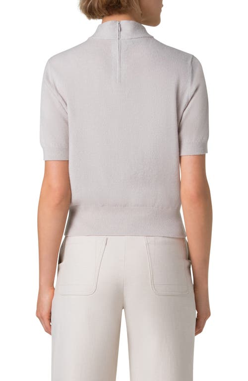 Akris Mock Neck Short Sleeve Cashmere Sweater In Greige