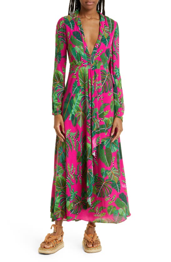 knee length dresses for ladies Pink Banana Leaves Maxi Dress – FARM Rio main image 1