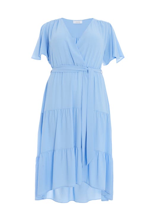 Shop Quiz Crepe Tiered Wrap Dip Hem Dress In Blue