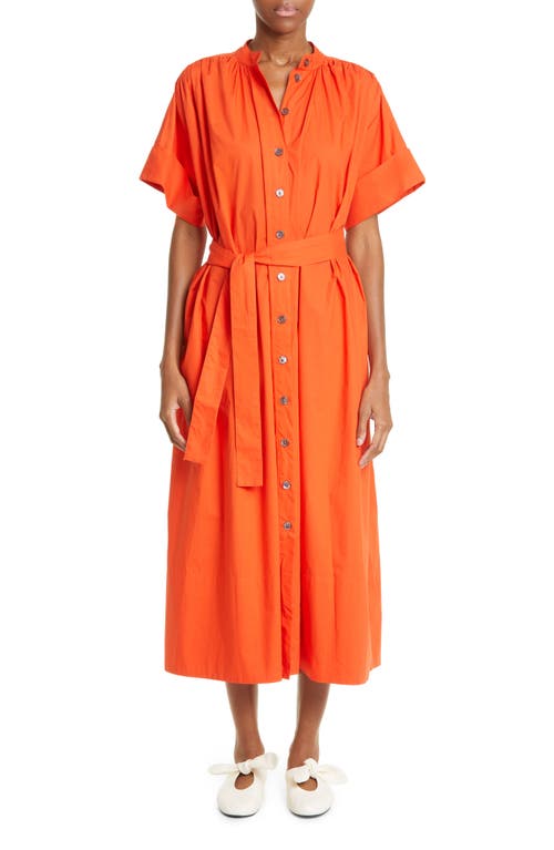 Gathered Belted Cotton Midi Dress in 622 Punch