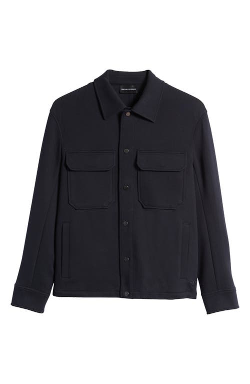 Shop Emporio Armani Stretch Cotton Blend Snap-up Jacket In Navy