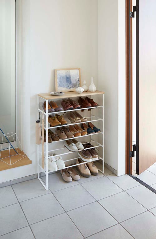 Yamazaki 6-tier Wood Top Shoe Rack In White