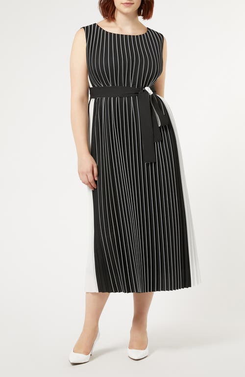 Shop Marina Rinaldi Zingaro Pleated Tie Belt Dress In Black White