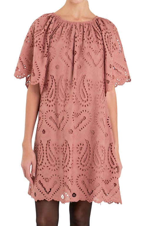 English Factory Paisley Eyelet Shift Dress In Camel