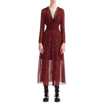 Maje Ravila Long Sleeve Floral Midi Dress, 6 FR - Red