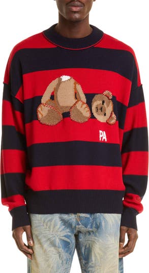 Palm Angels Striped Teddy Bear T-Shirt White/Red/Blue for Men