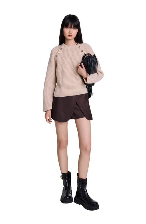 Maje Womens Bruns Button-embellished High-rise Wrap Stretch-knit Mini Skirt In Brown