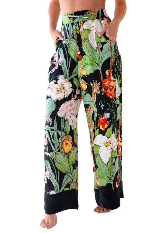 NILUU Alyx Floral Print Satin Pajama Pants in Monroe