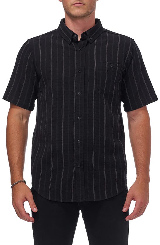 Ezekiel Hollow Short Sleeve Button-up Cotton Shirt In Black