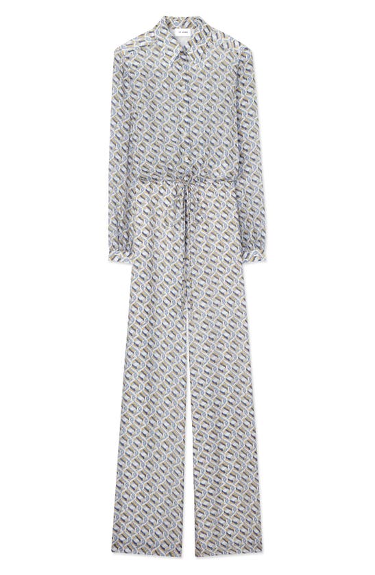 Shop St John St. John Collection Diamond Twist Print Long Sleeve Silk Twill Jumpsuit In Royal Blue Multi