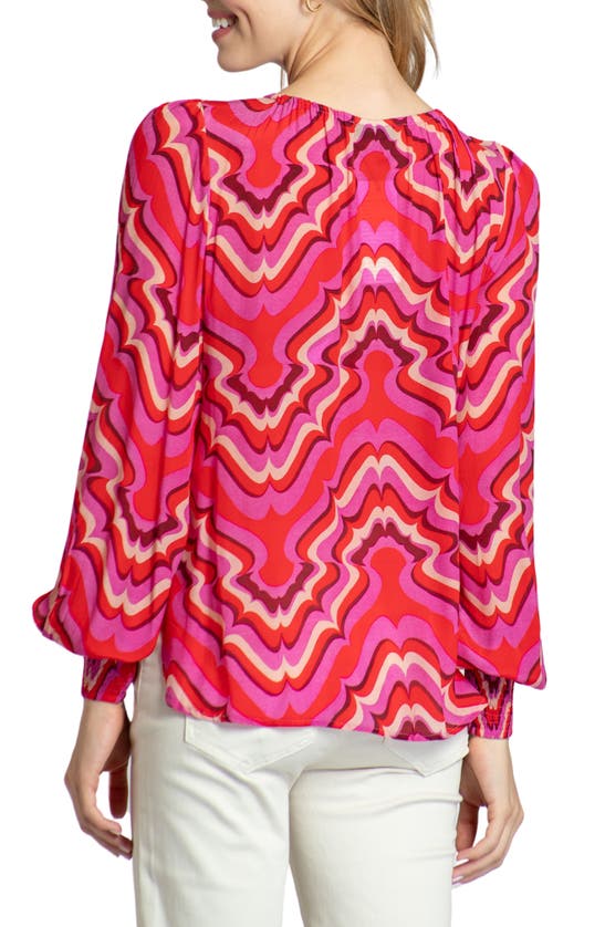 Shop Apny Smocked Cuff Long Sleeve Top In Pink Multi