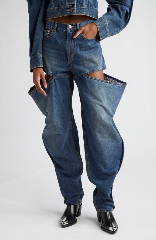 Crystal Slit Straight Leg Jeans in Vintage Indigo