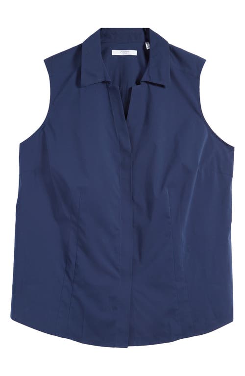 Shop Foxcroft Taylor Sleeveless Button-up Shirt In Navy