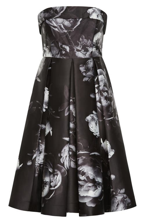 Shop City Chic Tiffany Bloom Strapless Dress In Black Bloom