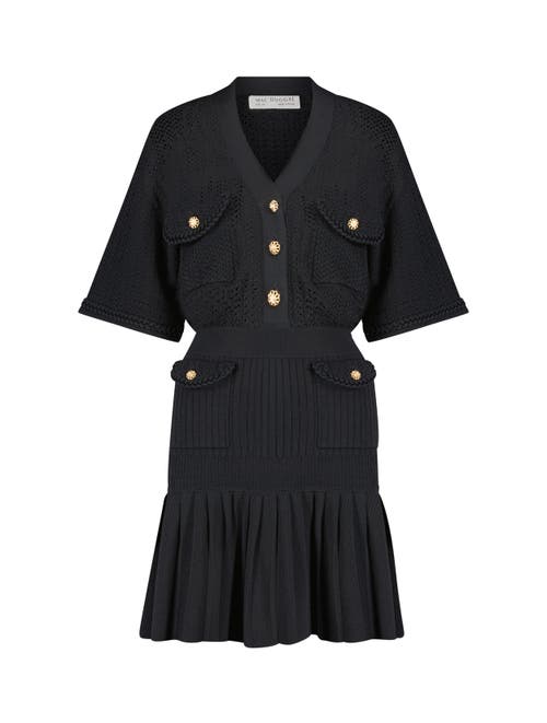 Mac Duggal Short Sleeve Pleated Hem Detail Button Up Sweater Dress In Black