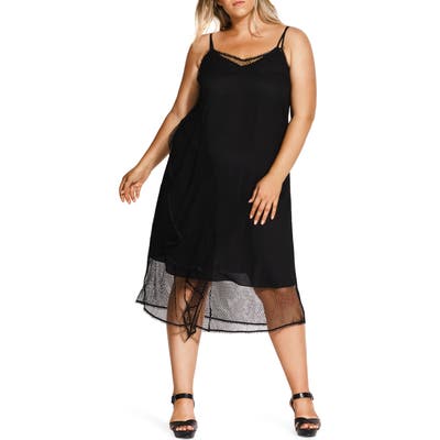 Plus Size City Chic Capture Fishnet Slipdress, Black