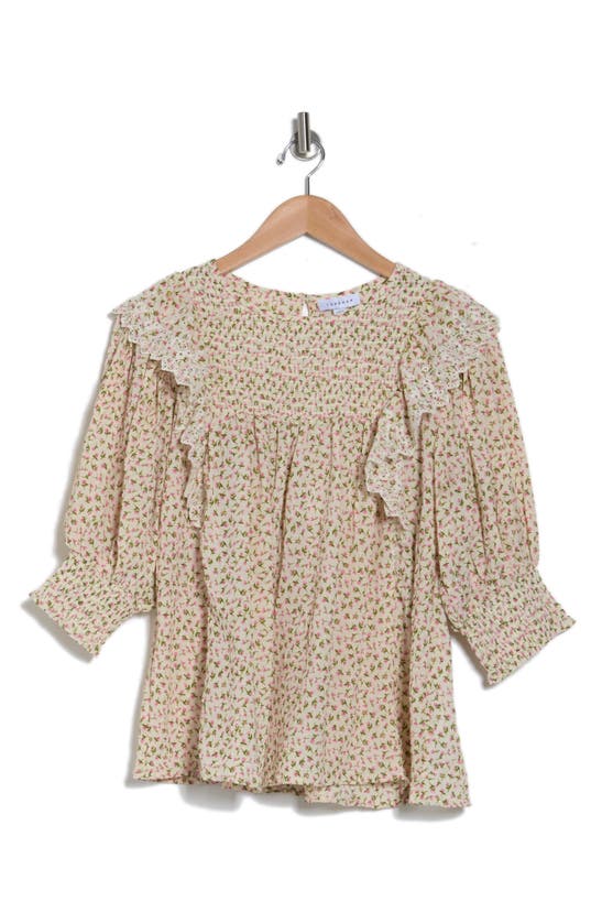Topshop Floral Embroidered Smocked Blouse In Light Pink