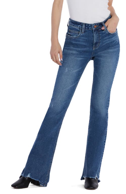 Distressed High Waist Flare Jeans in Resort Blue