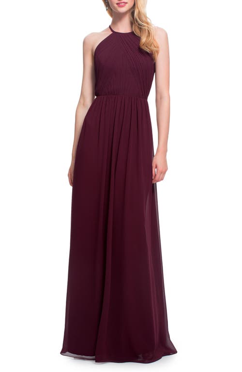 #Levkoff Halter Neck Chiffon A-Line Gown in Wine