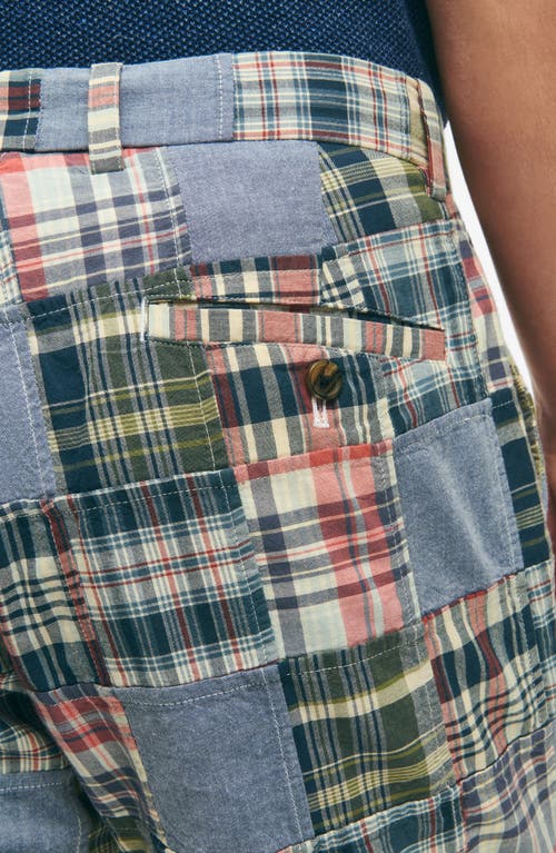 Shop Brooks Brothers Plaid Patchwork Flat Front Cotton Madras Shorts In Chambray Multi