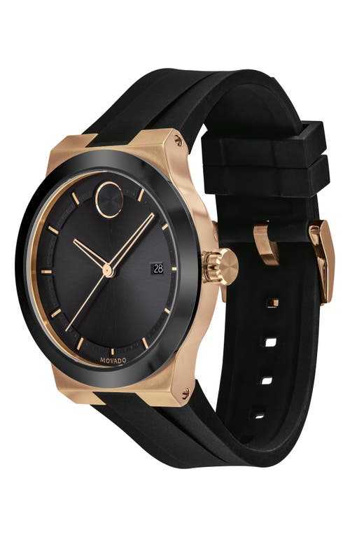 Movado Bold Fusion Silicone Strap Watch, 42mm In Black/rose Gold