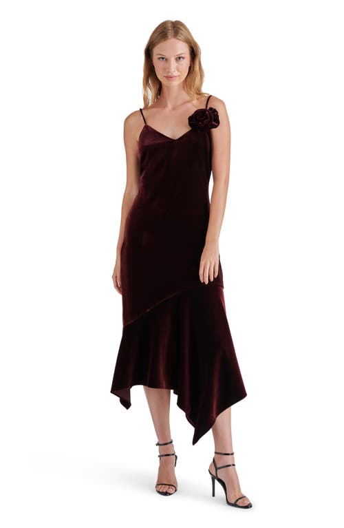 Shop Steve Madden Lucille Rosette Detail Asymmetric Velvet Dress In Wine