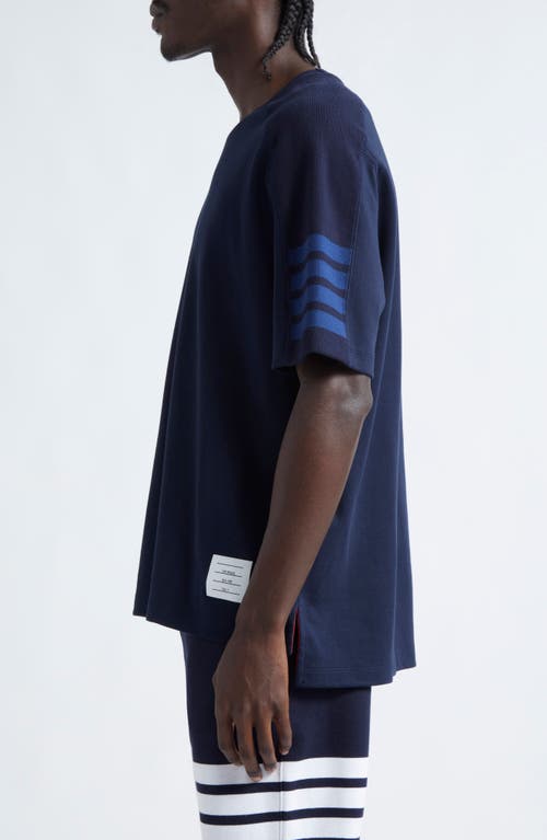 Thom Browne Round Neck 4-st In Navy