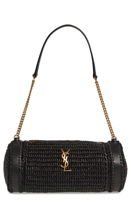 Shop Saint Laurent Small Sade Raffia Tube Bag In Noir