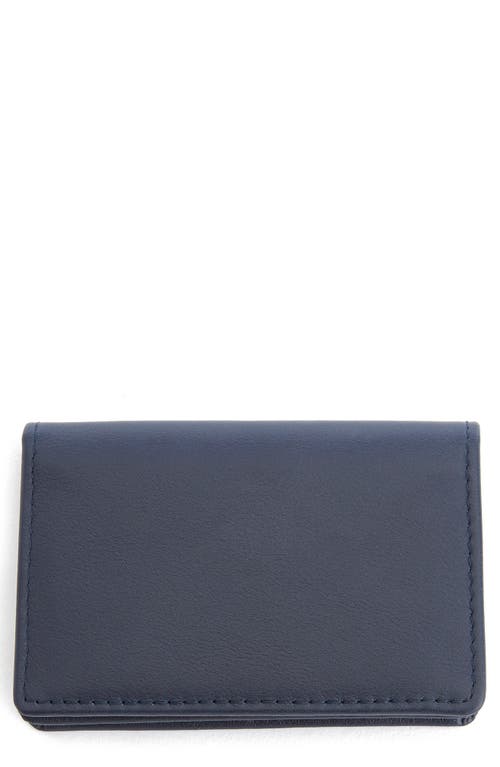Royce New York Leather Card Case In Navy Blue- Silver Foil