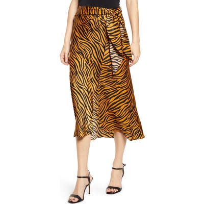 J.o.a. Faux Wrap Midi Skirt, Brown