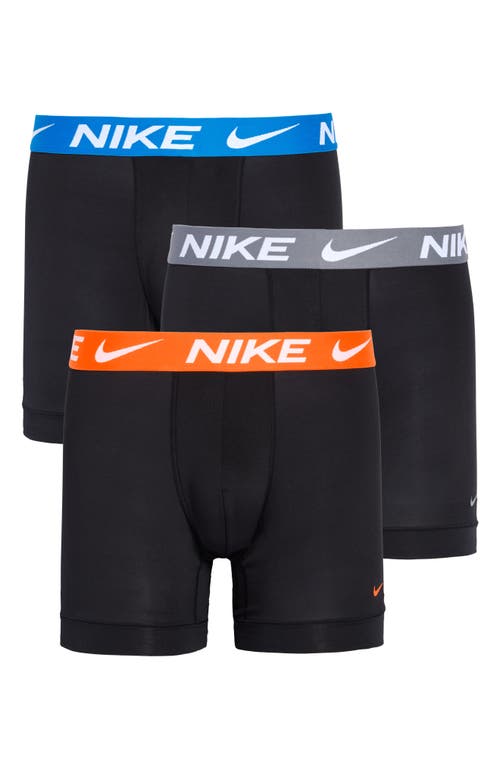 Shop Nike 3-pack Dri-fit Essential Micro Boxer Briefs In Black/blue/grey