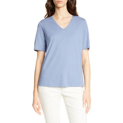 Petite Eileen Fisher V-Neck Organic Cotton Tee, Blue