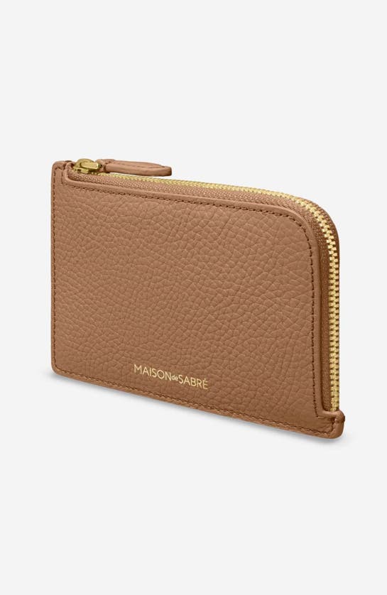 Shop Maison De Sabre Maison De Sabré Leather Zip Card Holder In Sandstone Brown