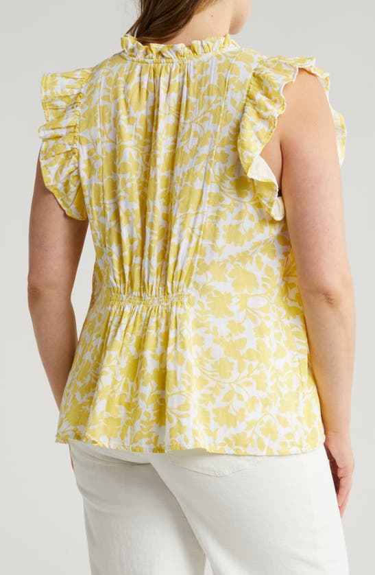 Shop Caslon Vine Print Ruffle Cotton Gauze Top In White- Yellow Kindred Flower