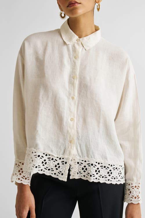 Reistor Button-down With Lace Shirt In Shell Off-white