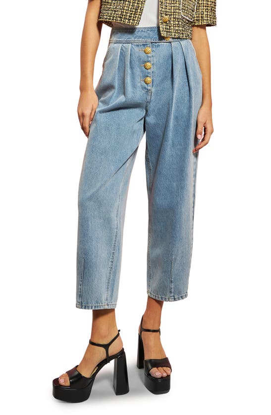 English Factory Premium Pleated Crop Wide Leg Denim Trousers In Denim