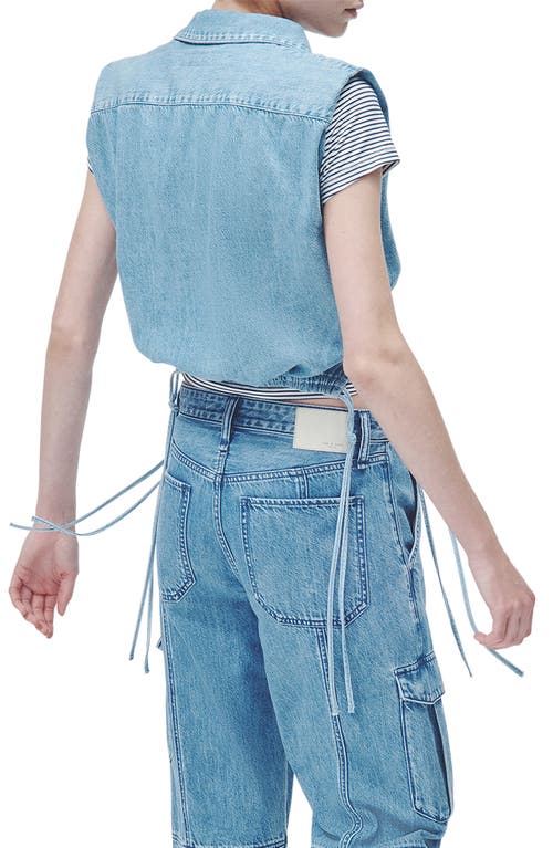 Rag & Bone Fiona Ultra Featherweight Sleeveless Denim Crop Top In Billie