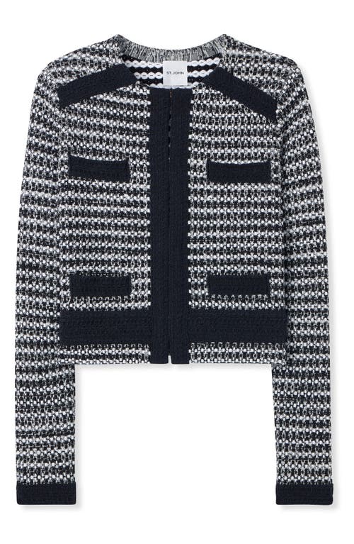 St John St. John Collection Bicolor Mixed Knit Crop Jacket In Black/ivory Multi