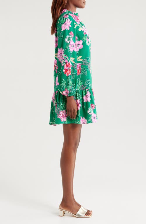 Lilly Pulitzer ® Evaline Floral Print Long Sleeve Silk Dress In Green Multi