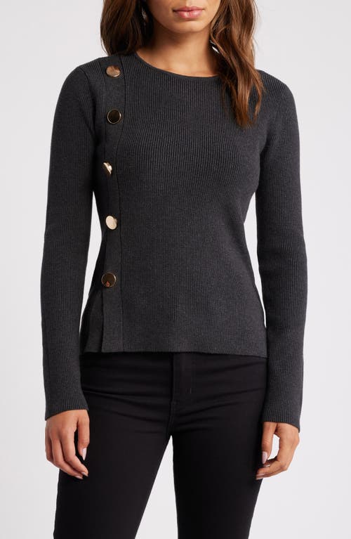 Shop Zoe And Claire Button Accent Sweater In Charcoal