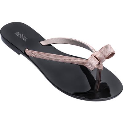 Melissa Harmonic Chrome Bow Flip Flop, Black
