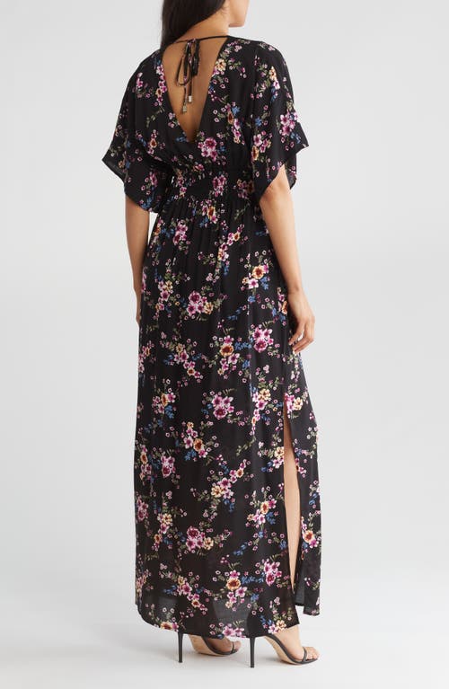Shop Lovestitch Floral Print Maxi Dress In Black/wine