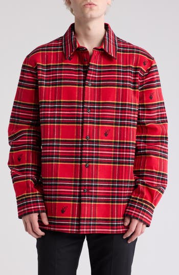 Shop Off-white Flannel Skate Long Sleeve Shirt In Red