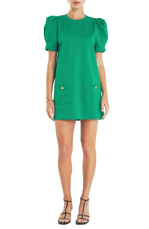 English Factory Puff Sleeve Shift Minidress In Kelly Green