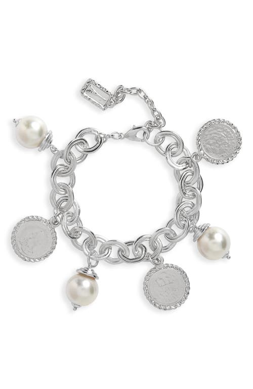 Karine Sultan Coin & Imitation Pearl Bracelet in Silver