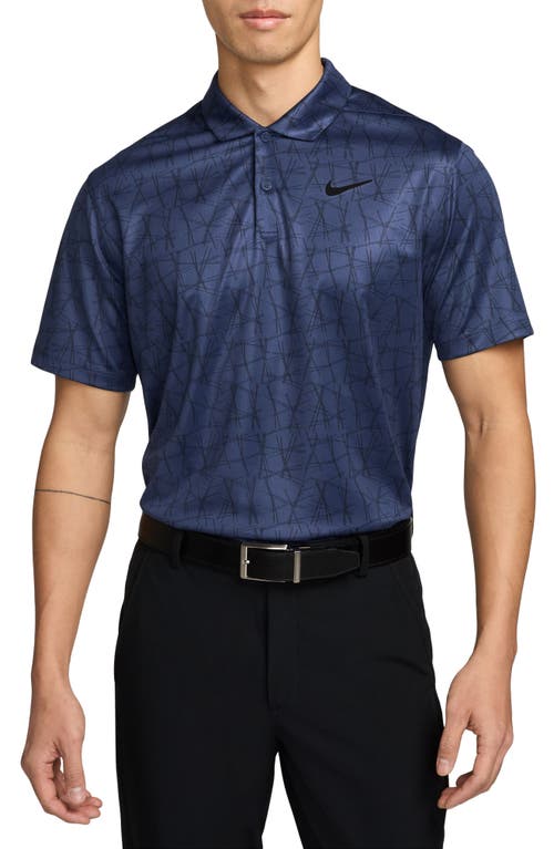 Shop Nike Victory Print Dri-fit Golf Polo In Midnight Navy/black