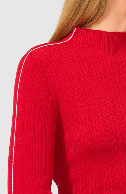 Halogenr Halogen(r) Piped Mock Neck Rib Sweater In Ultra Red